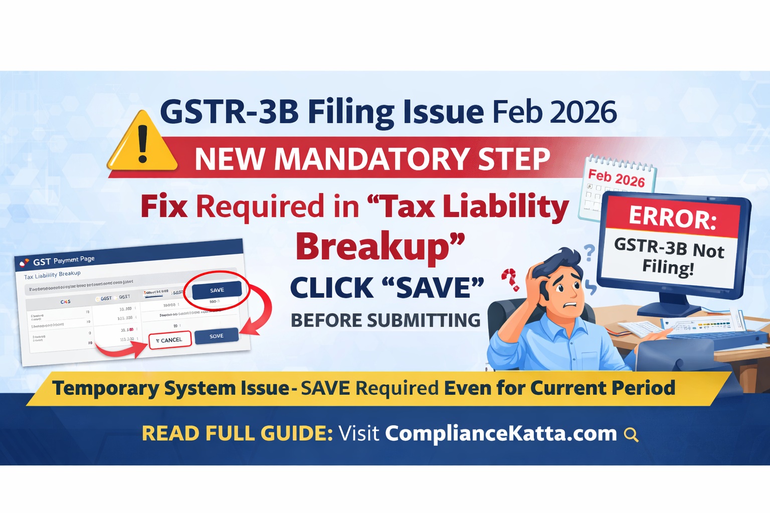 GSTR-3B Filing Issue Feb 2026: Tax Liability Breakup Mandatory Step & Quick Fix